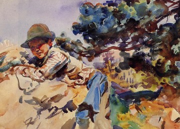  rock Oil Painting - Boy on a Rock John Singer Sargent